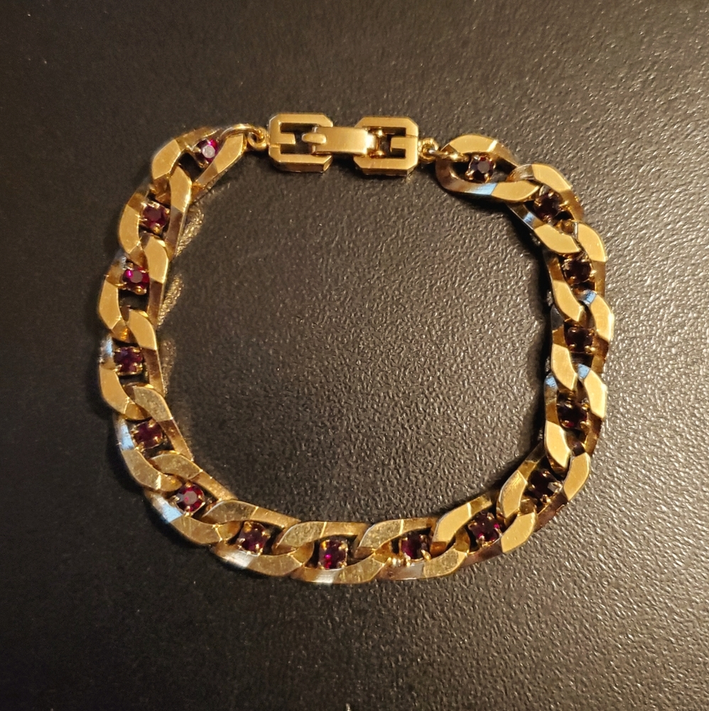 Vintage Givenchy Curb Link Red Stones Bracelet